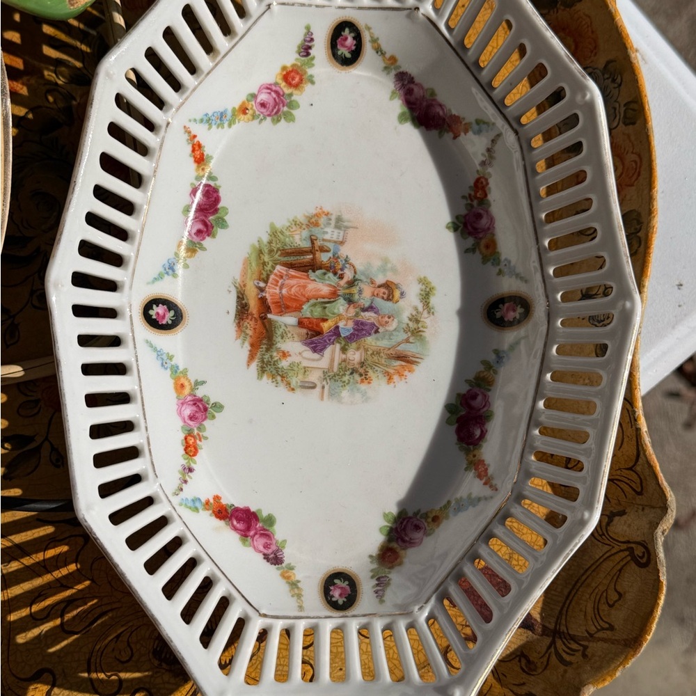 Vintage Germany Stamped White Porcelain Reticulated Serving Tray